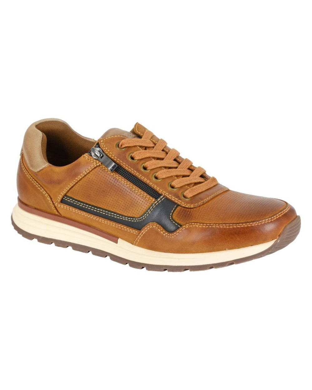 Tan Camel coloured Route 21 Mens 6 Eye Lace Zip Leisure Shoes on white background