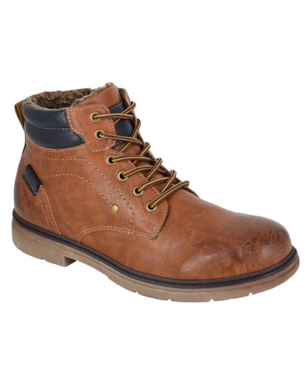 Tan coloured Route 21 Mens 6 Eye Padded Ankle Boots on white background