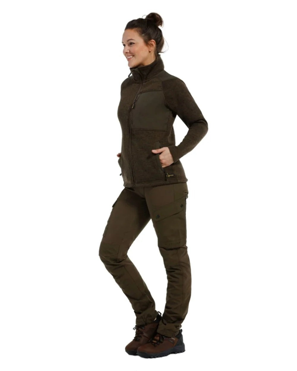 Olive Green Coloured Rovince Womens Flexline Trousers on white background