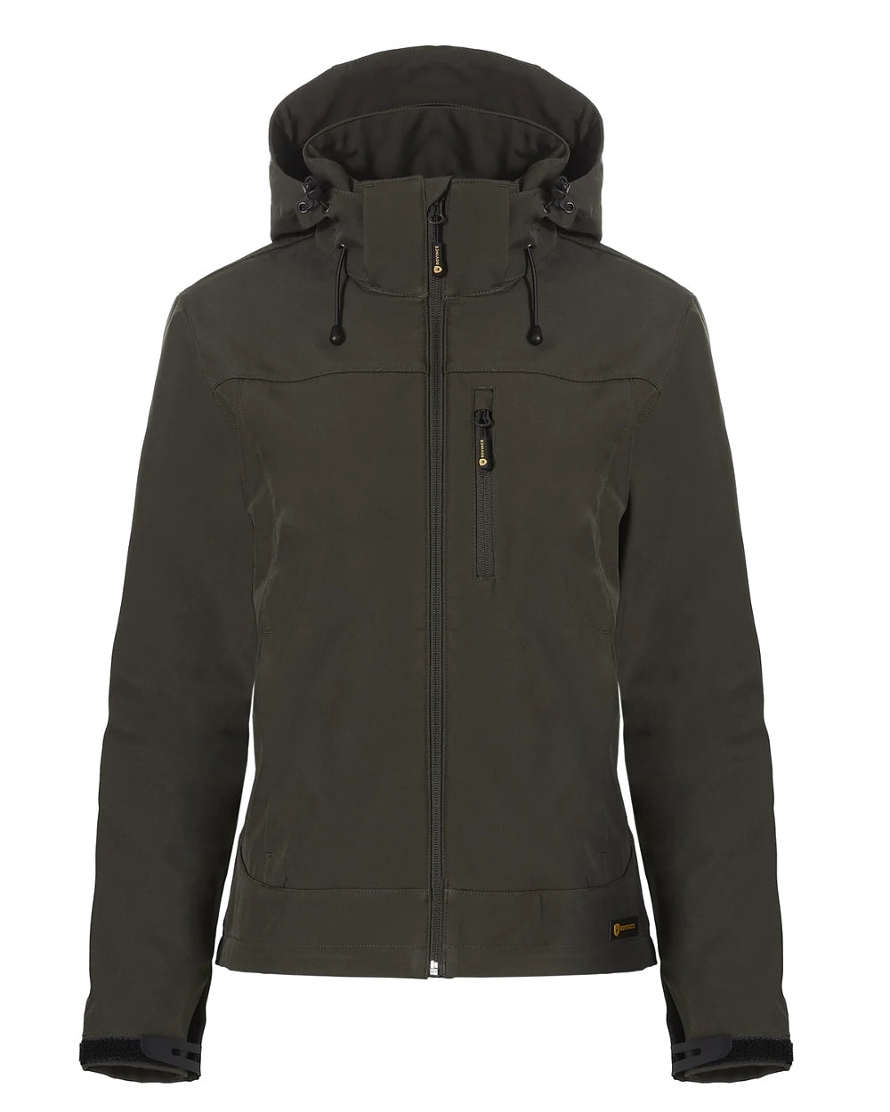 Olive Green coloured Rovince Womens Softshell Ergoline Jacket on white background