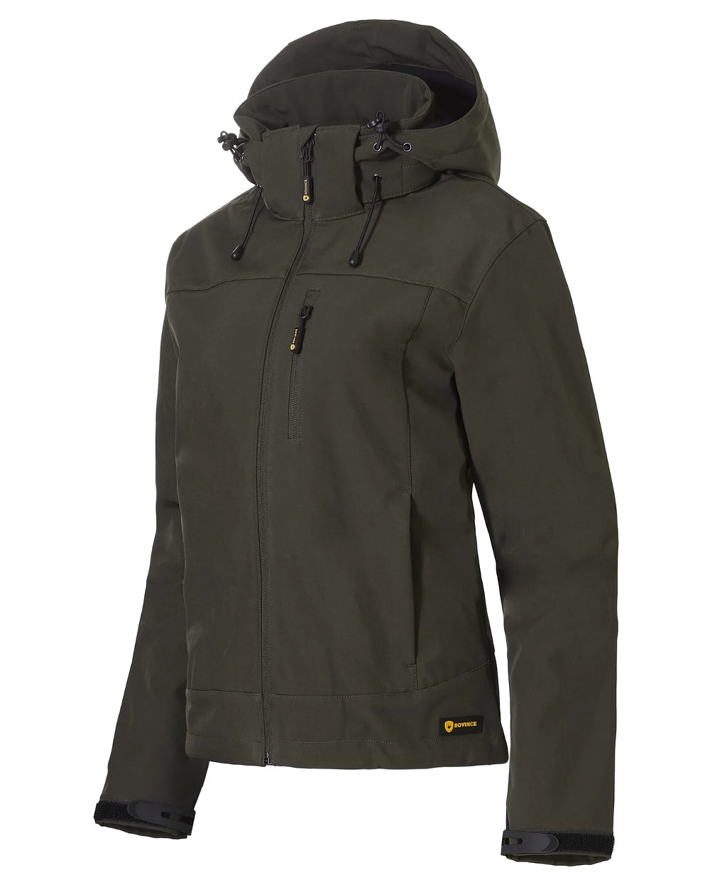 Olive Green coloured Rovince Womens Softshell Ergoline Jacket on white background