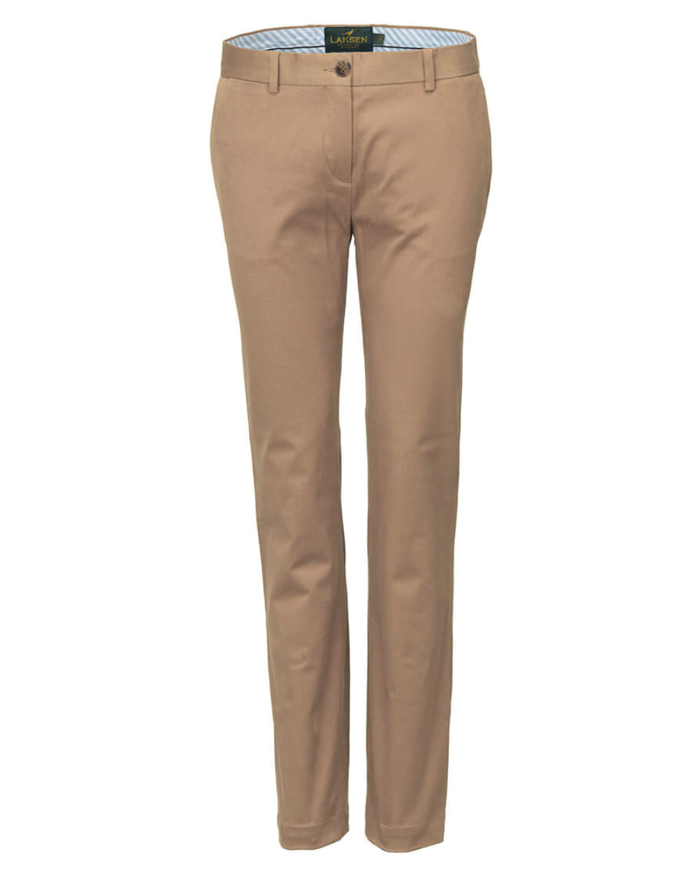 Sand Coloured Laksen Pennyton Chino Trousers On A White Background 