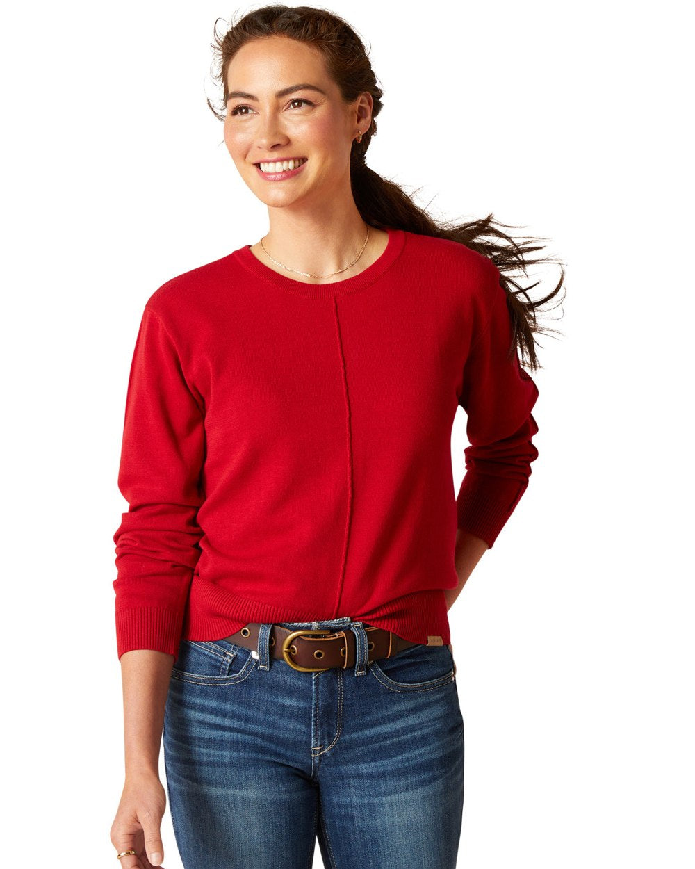 Scooter Coloured Ariat Womens Peninsula Sweater On A White Background