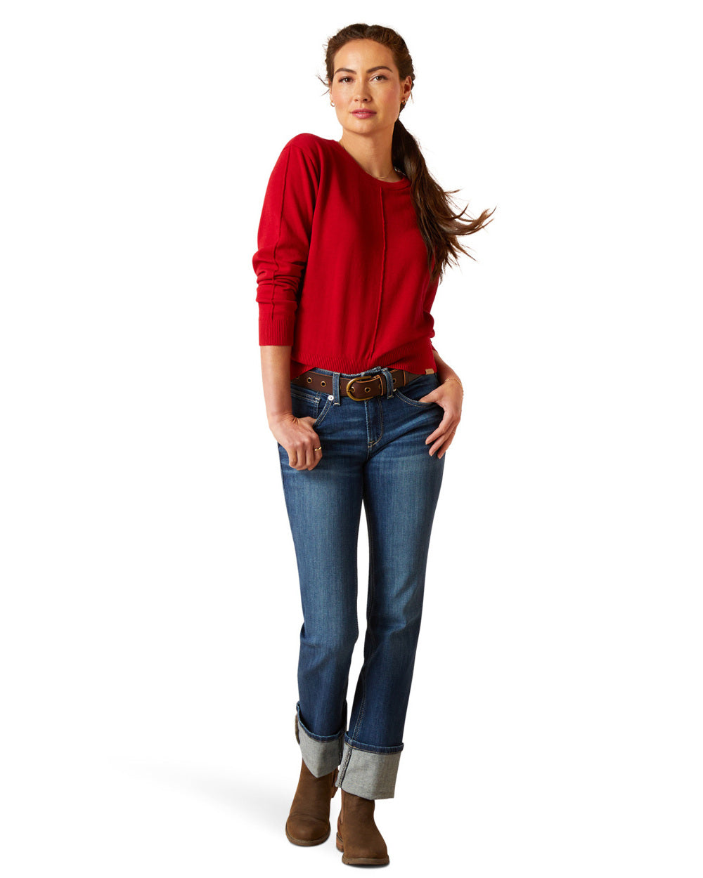 Scooter Coloured Ariat Womens Peninsula Sweater On A White Background