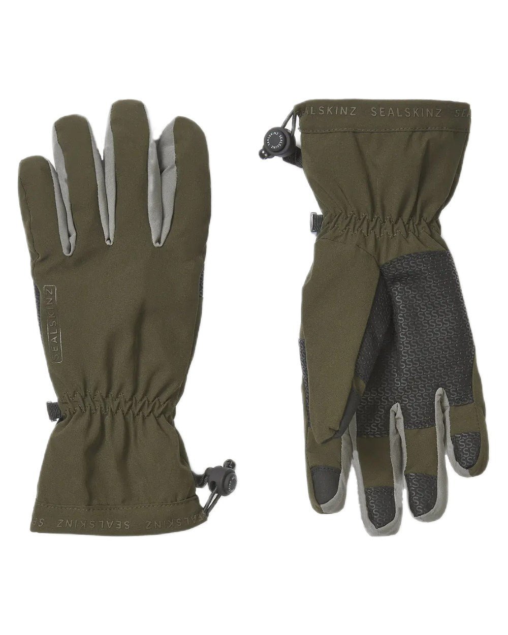 Olive Coloured Sealskinz Drayton Waterproof Lightweight Gauntlet on white background