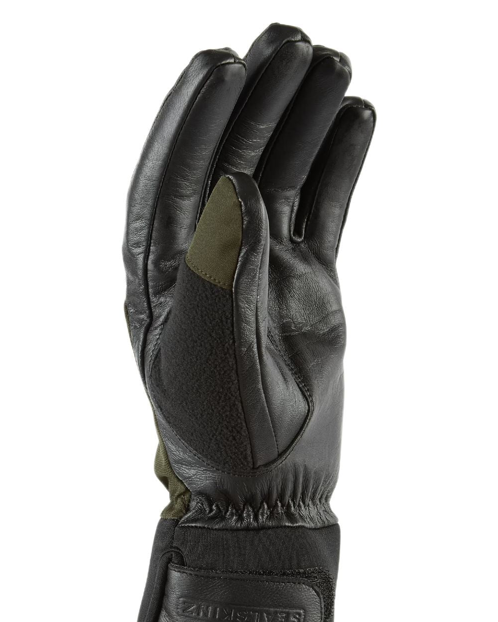 Olive Coloured Sealskinz Fordham Waterproof All Weather Hunting Glove on white background