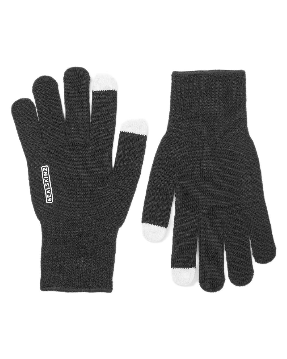 Black Coloured Sealskinz Hanworth Solo Merino Glove on white background