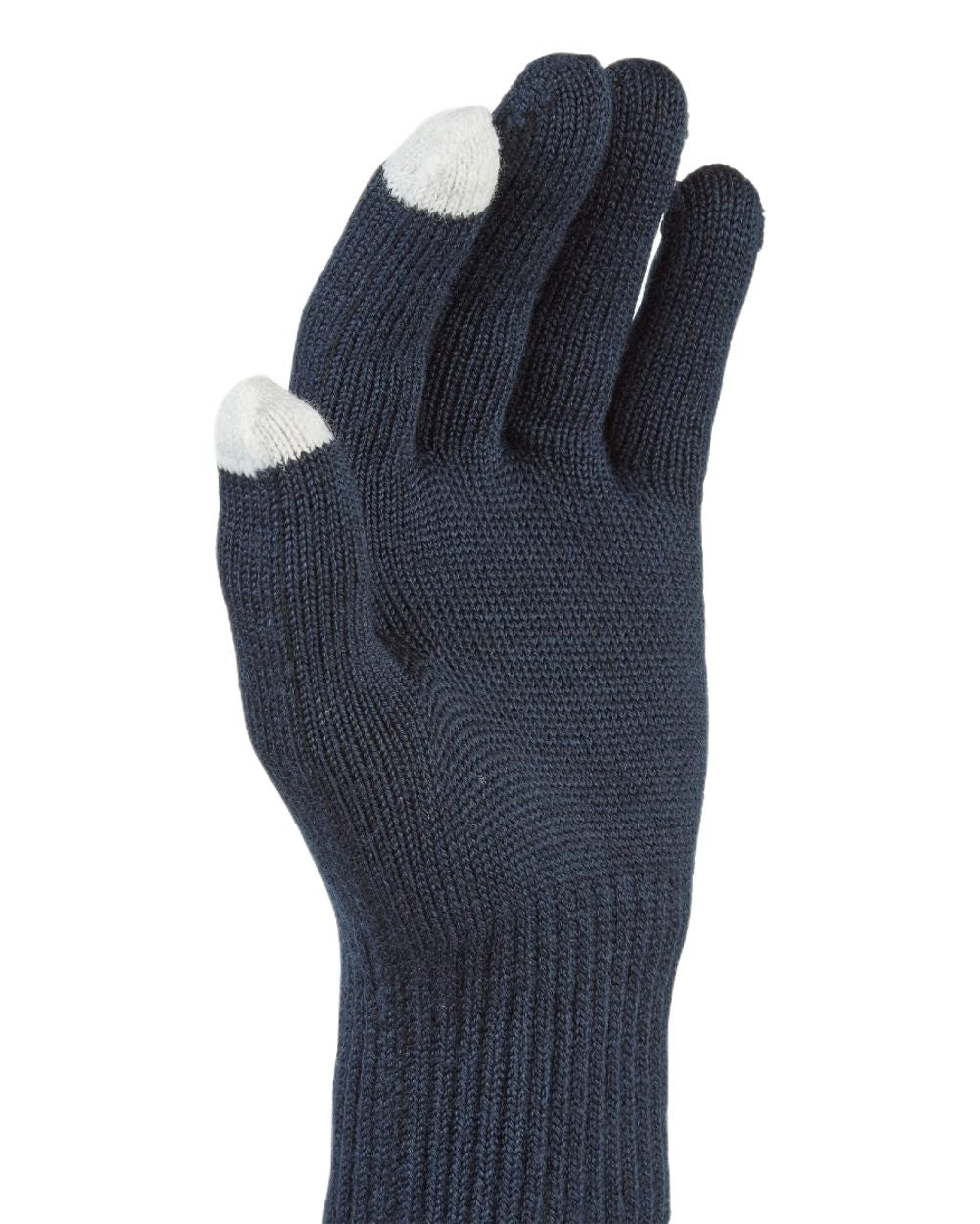 Navy Coloured Sealskinz Hanworth Solo Merino Glove on white background