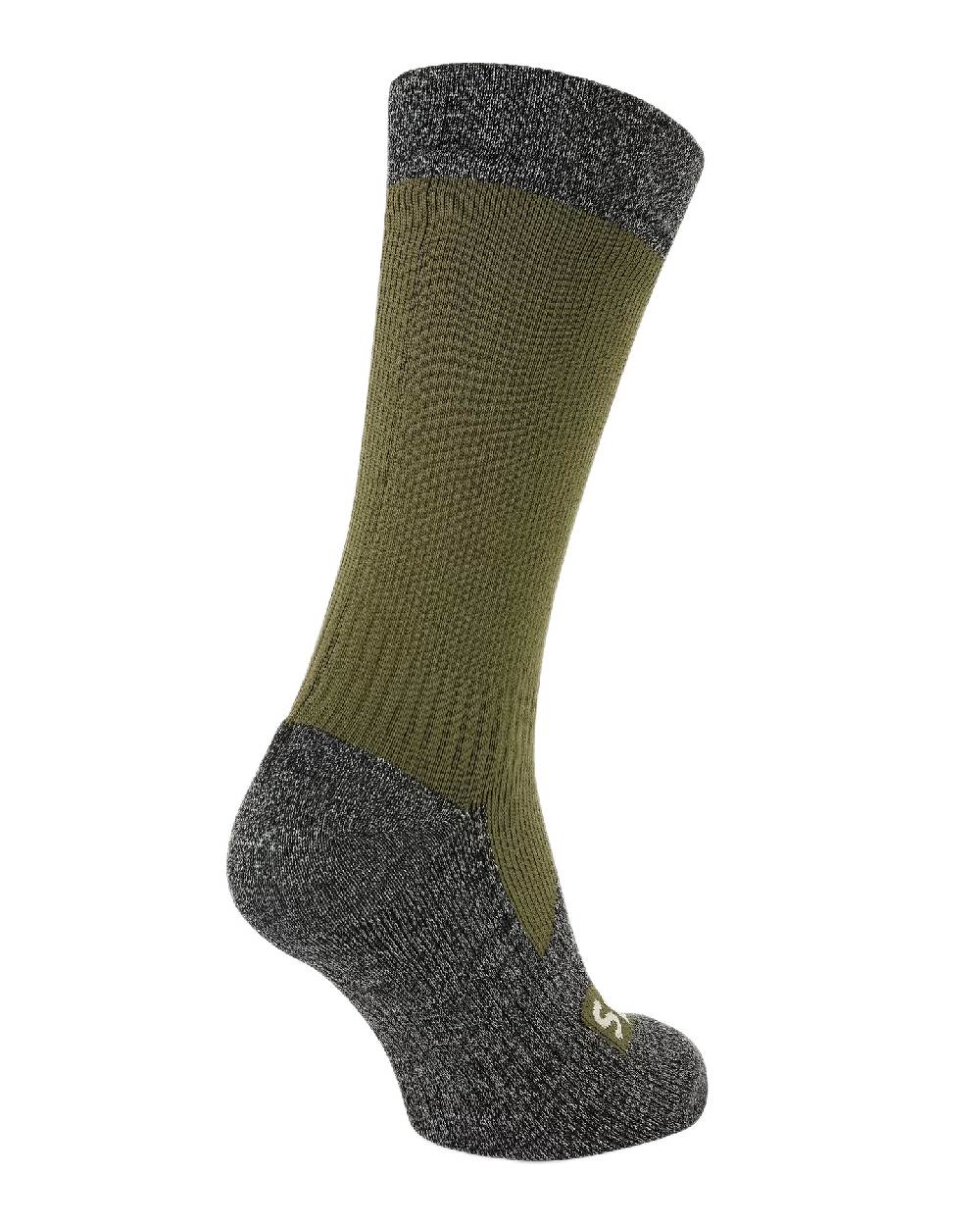 Olive Coloured Sealskinz Raynham Waterproof All Weather Mid Length Sock on white background