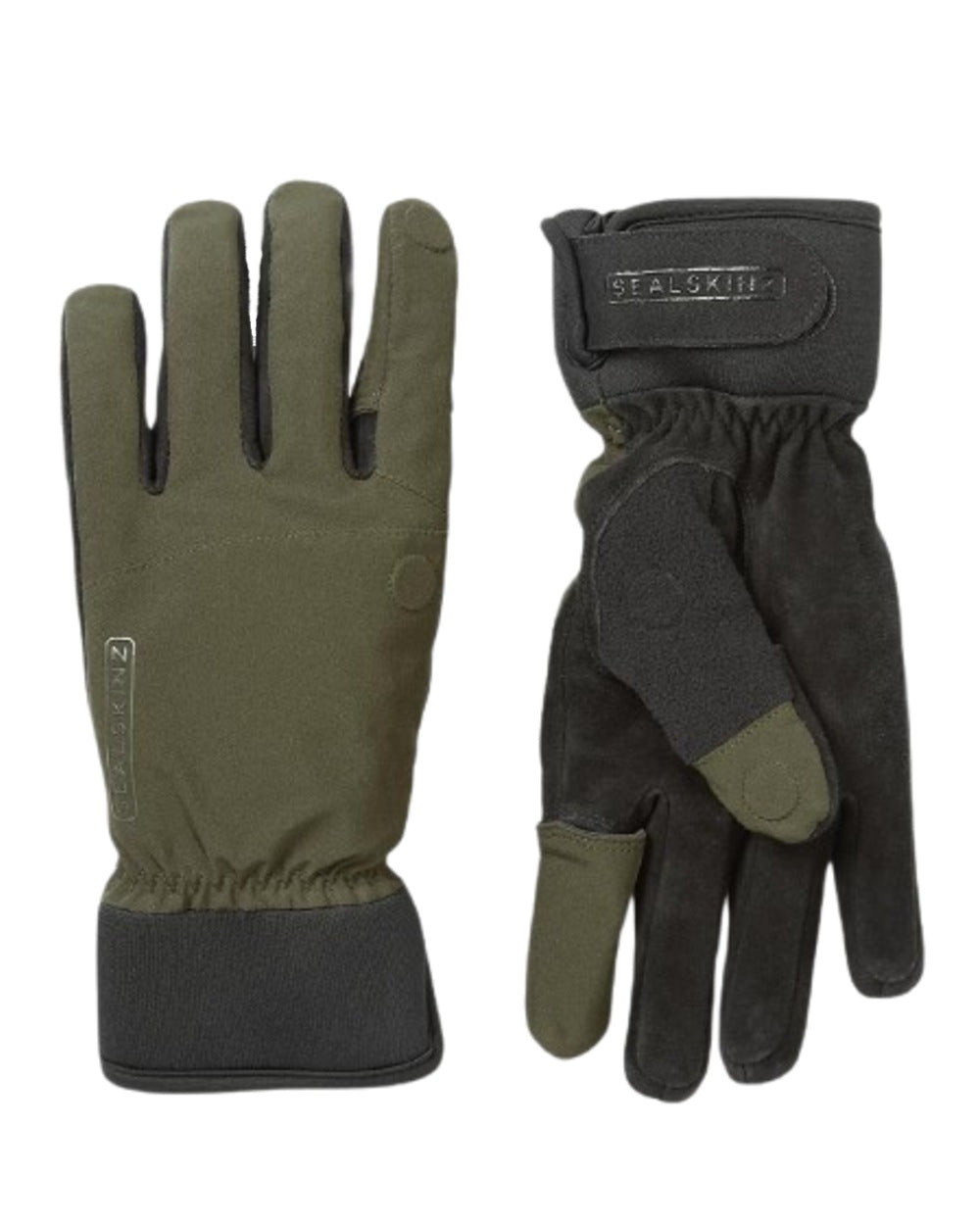 Olive Coloured Sealskinz Stanford Waterproof All Weather Sporting Glove on white background