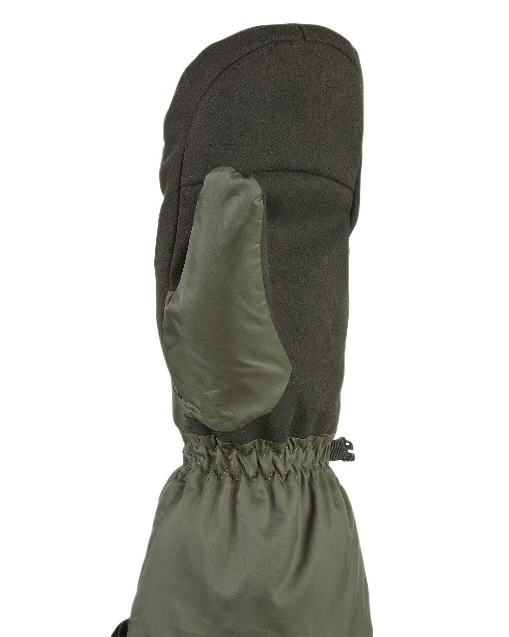 Olive Coloured Sealskinz Titchwell Waterproof Lightweight Insulated Gauntlet Mitten on white background