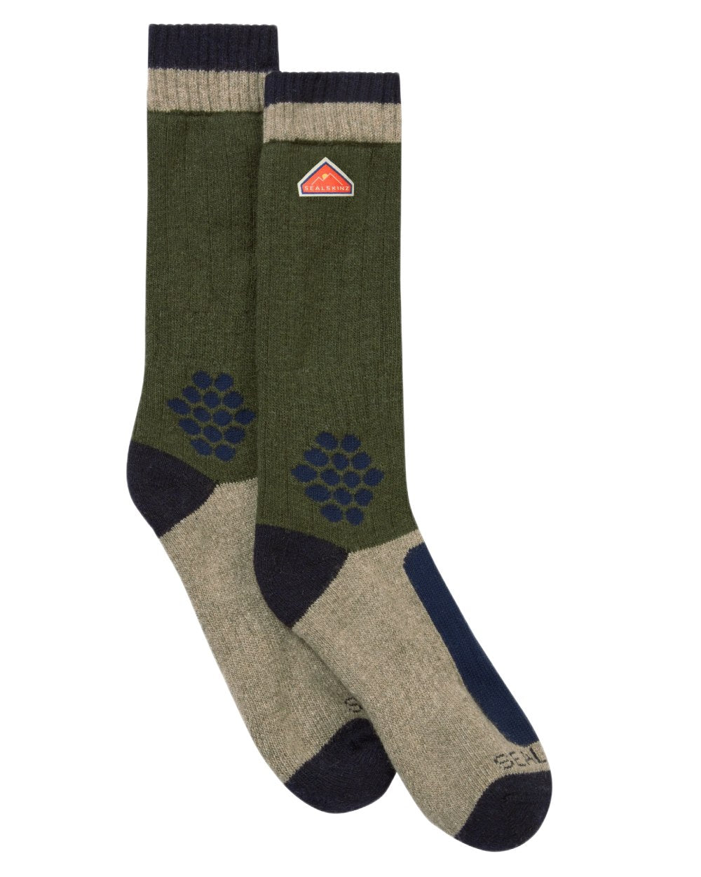 Green coloured Sealskinz Gresham Recycled Wool Mid Length Hiking Socks on white background