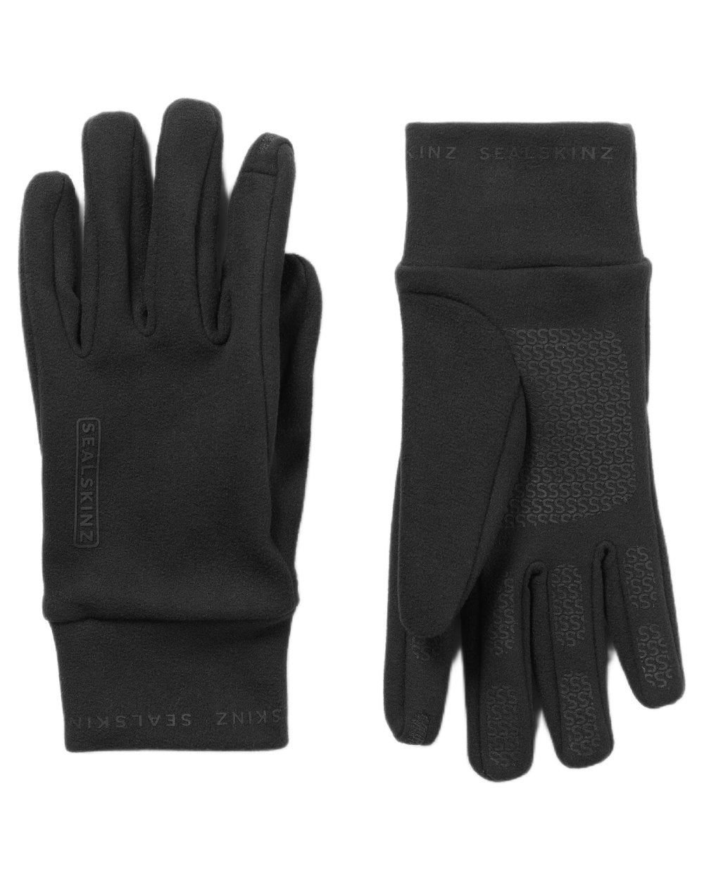 Black coloured Sealskinz Lenwade Single Layer Micro Fleece Gloves on white background