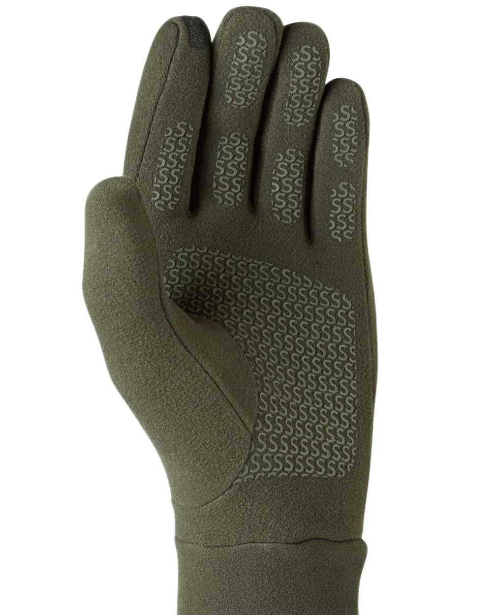 Olive coloured Sealskinz Lenwade Single Layer Micro Fleece Gloves on white background