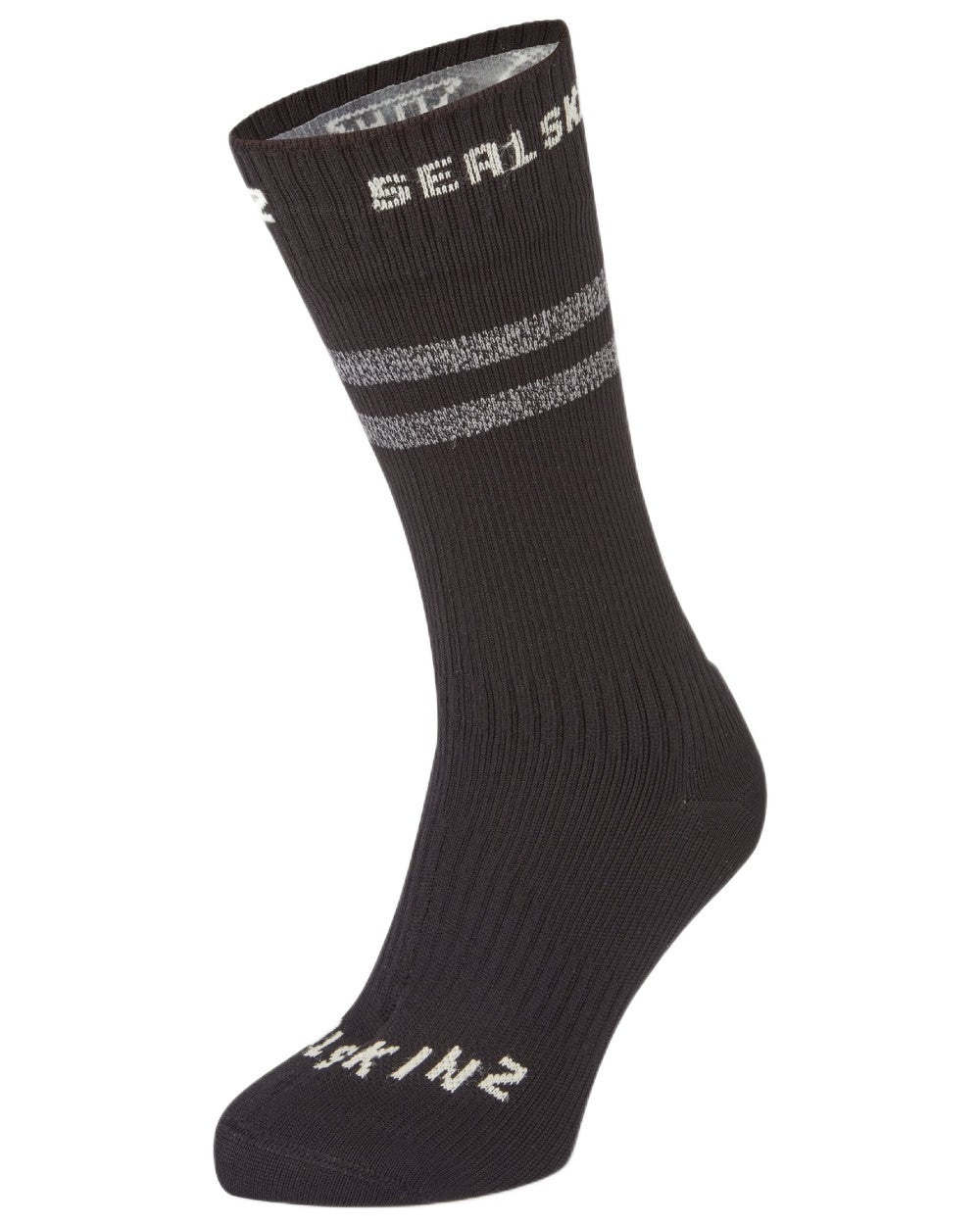 Black coloured Sealskinz Runton Waterproof Mid Length Hydrostop Socks on white background