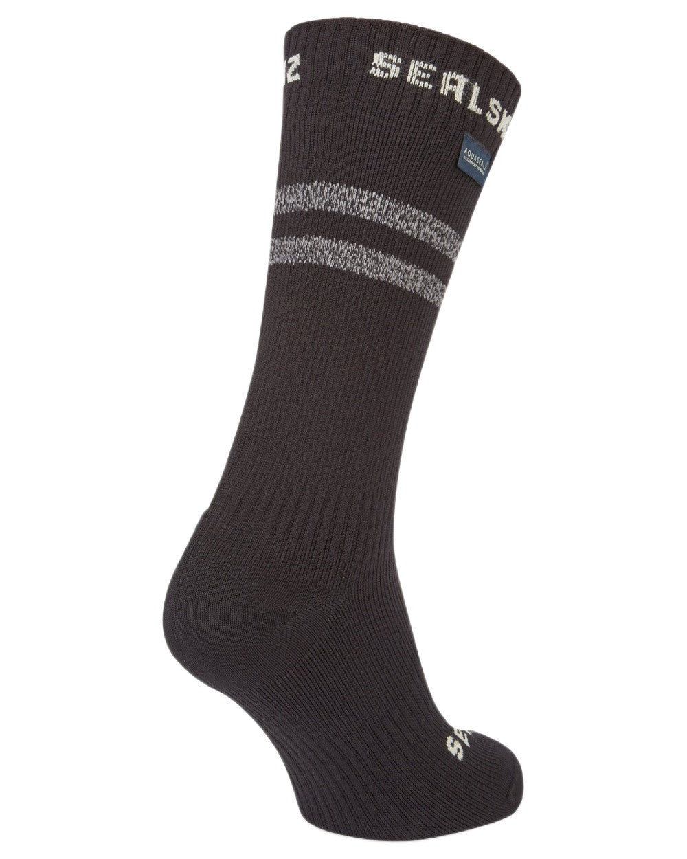 Black coloured Sealskinz Runton Waterproof Mid Length Hydrostop Socks on white background