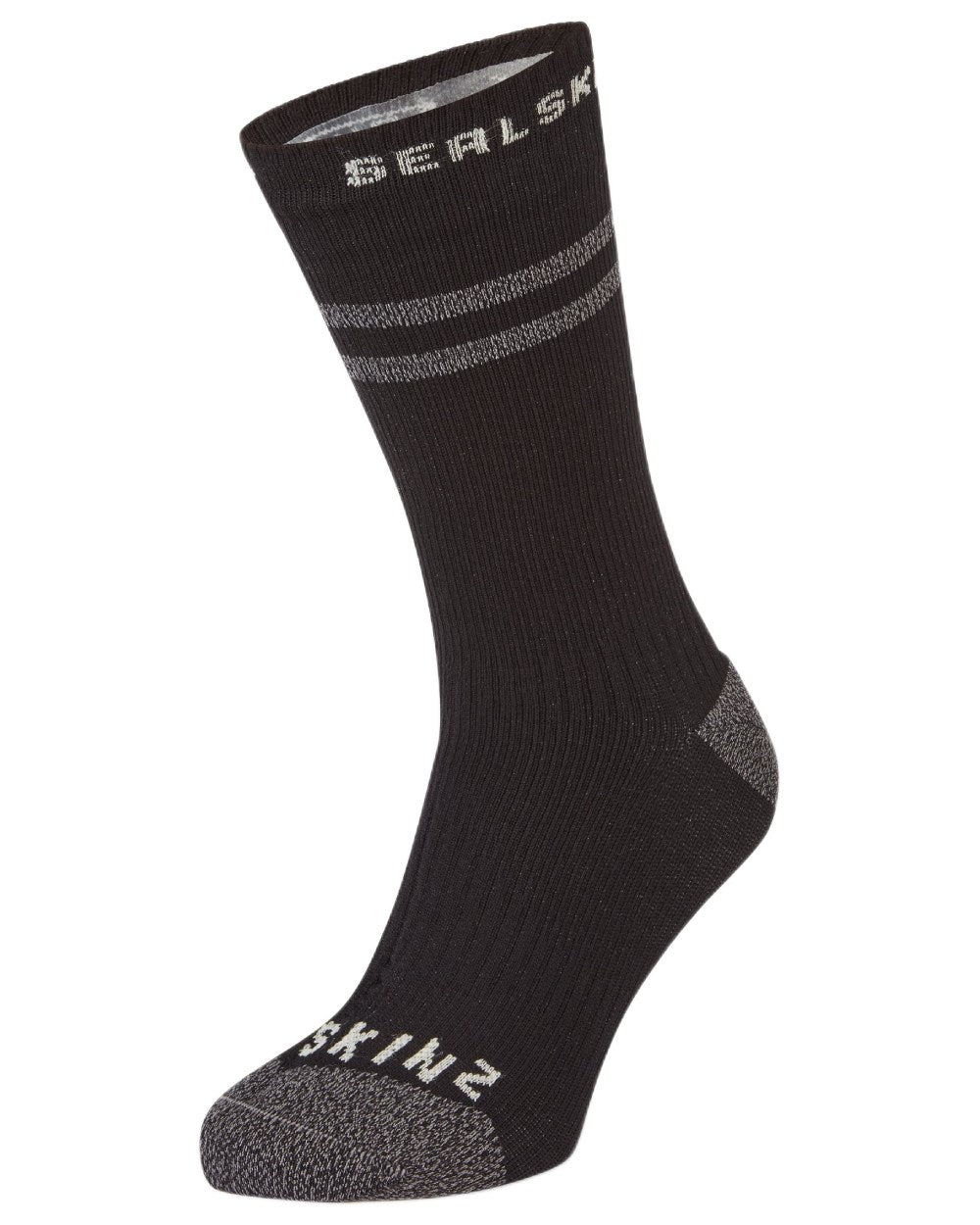 Black coloured Sealskinz Scoulton Waterproof Mid Length hydrostop Socks on white background