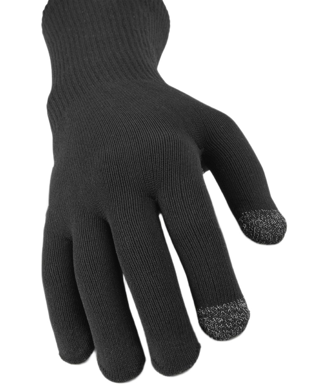 Black coloured Sealskinz Skeyton Waterproof Ultra Grip Knitted Gauntlet on white background