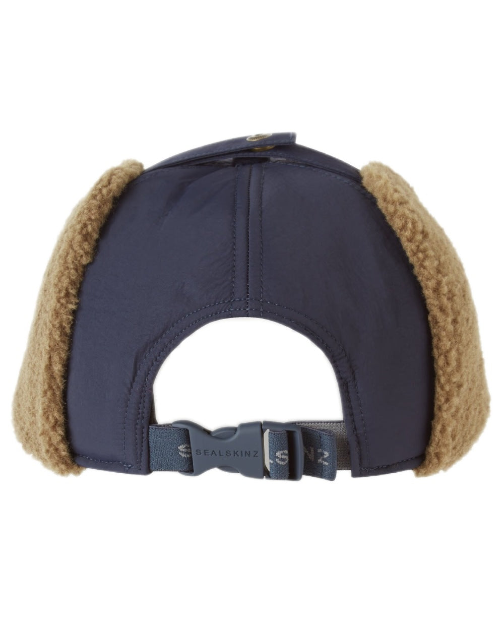 Navy coloured Sealskinz Upton Waterproof Extreme Cold Weather Puffer Hat on white background
