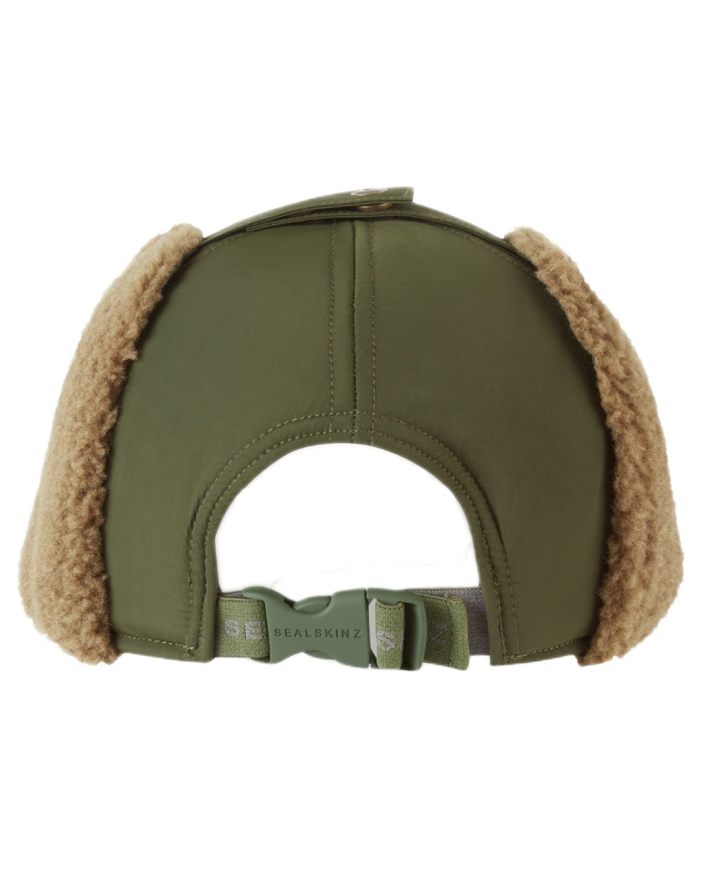 Olive coloured Sealskinz Upton Waterproof Extreme Cold Weather Puffer Hat on white background