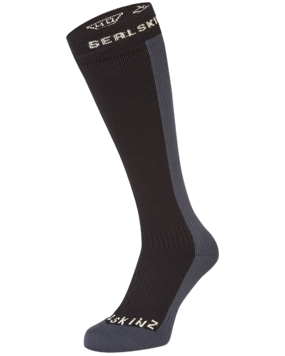Black coloured Sealskinz Worstead Waterproof Cold Weather Knee Length Socks on white background