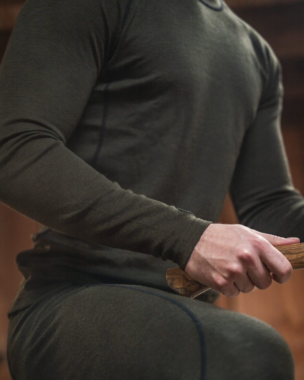 Pine Green coloured Seeland Apex One Hundred Long Sleeve T-Shirt on outdoor background