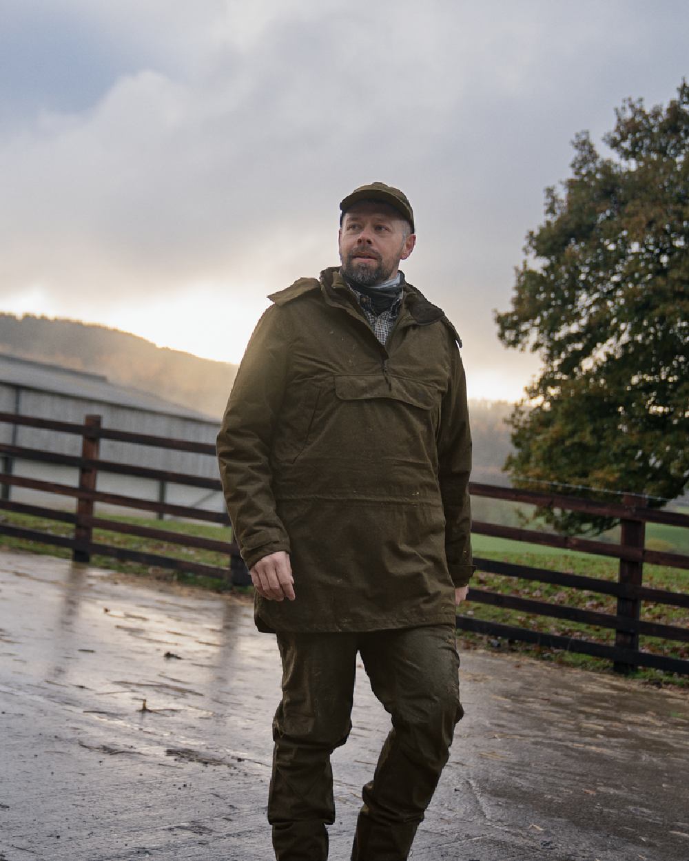 Pine Green Melange Coloured Seeland Avail Smock on outdoor background