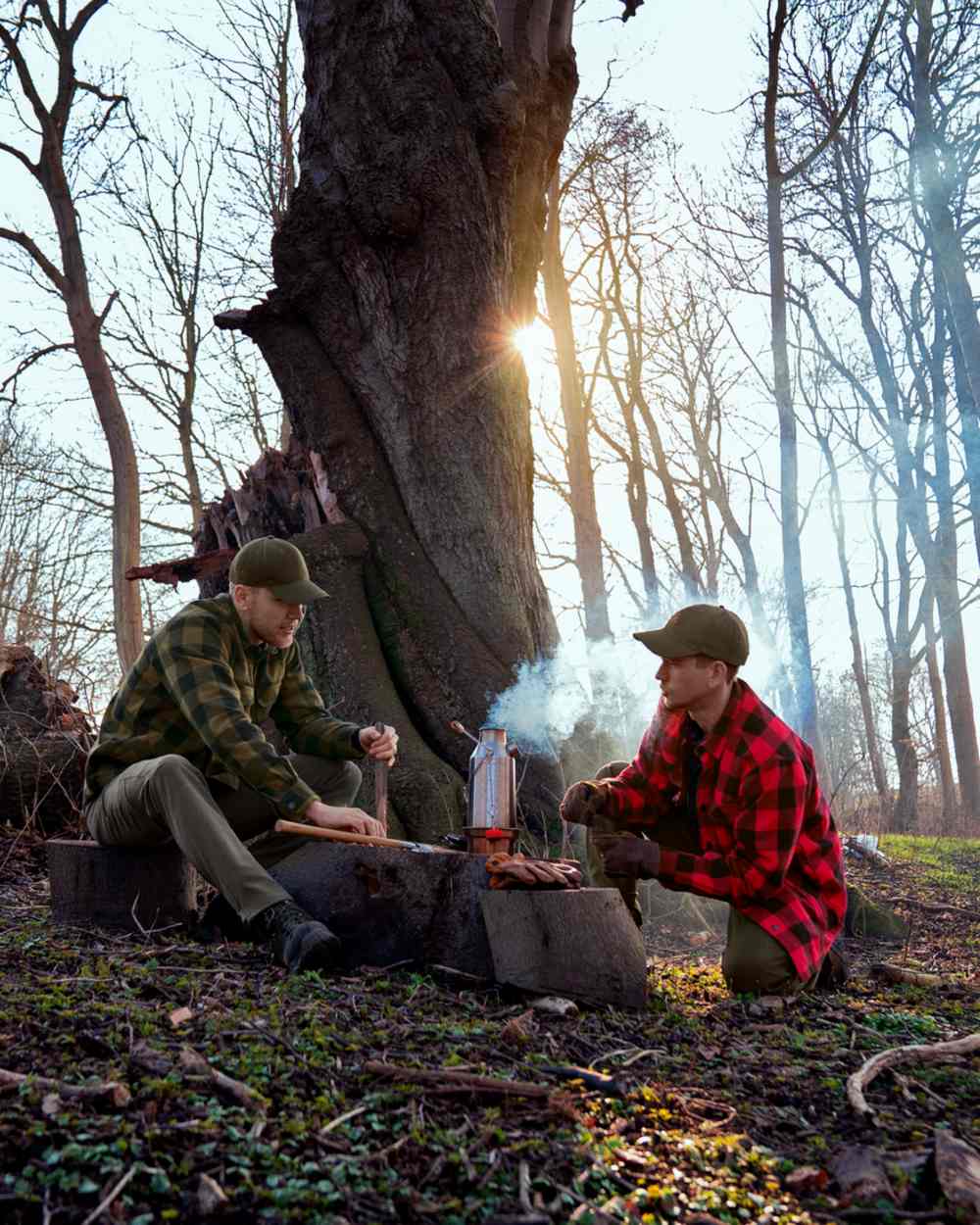 Red Check Coloured Seeland Canada Quilted Shirt on forest background