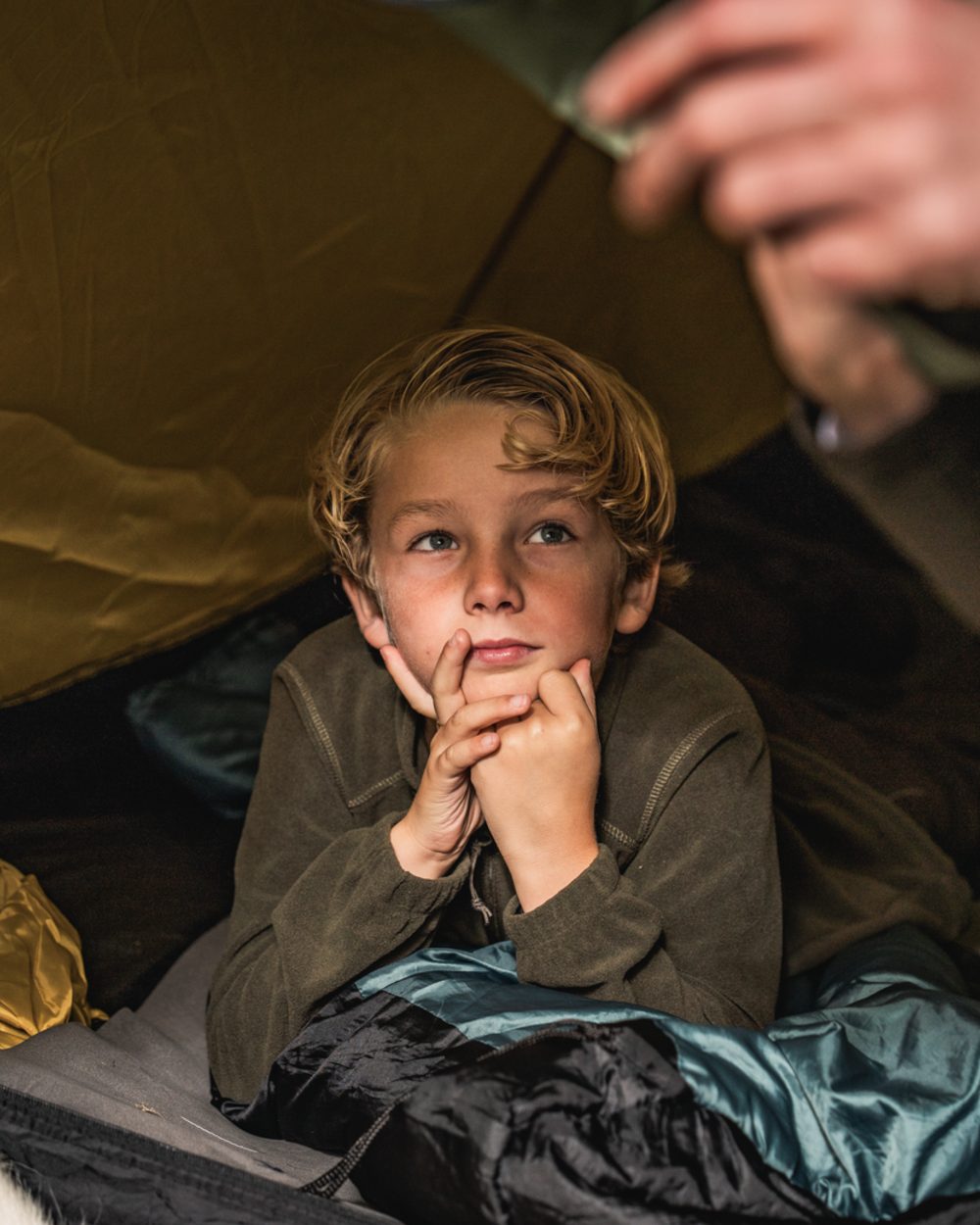Pine Green Coloured Seeland Childrens Benjamin Fleece on outdoor background