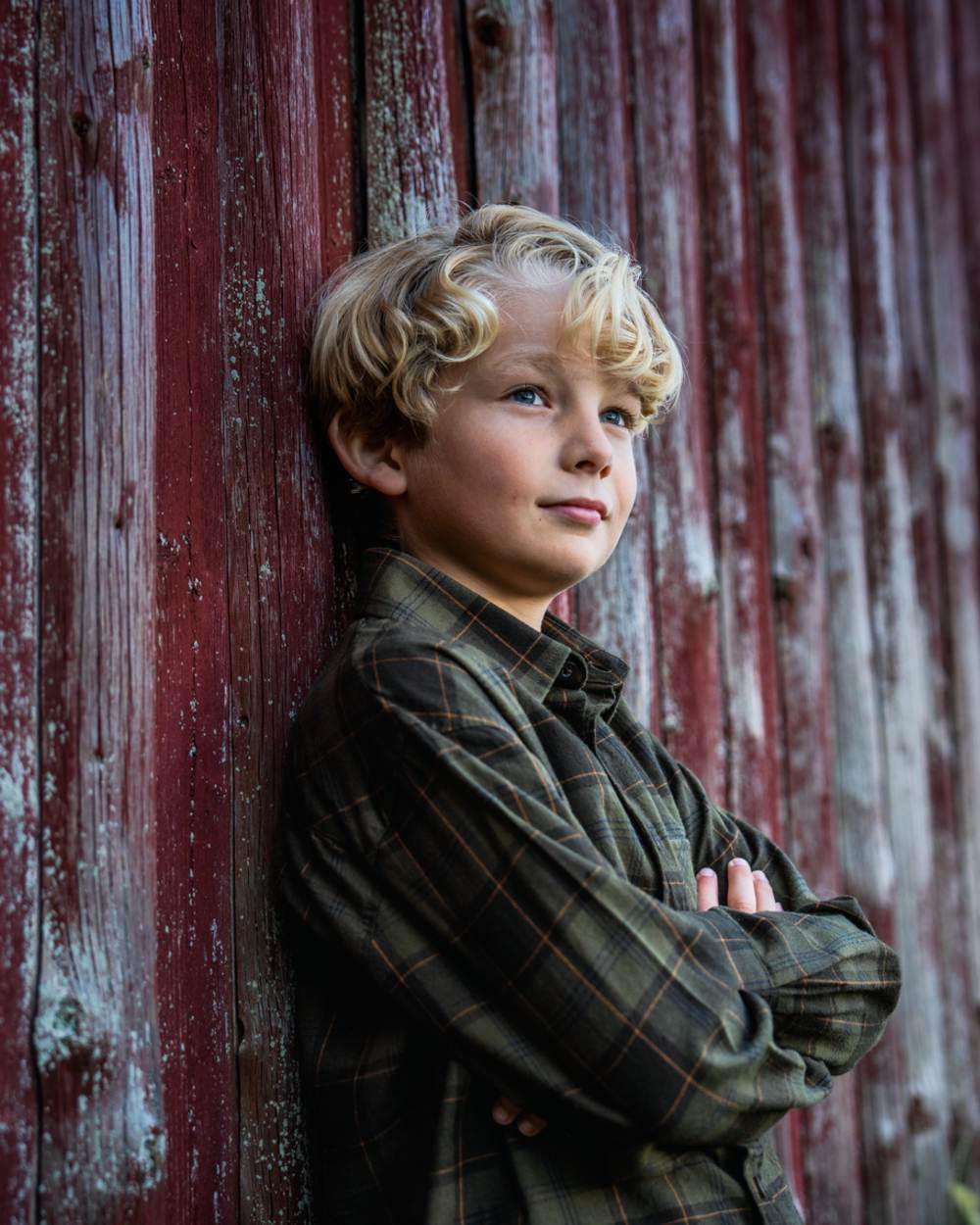 Pine Green Dark Navy Check Coloured Seeland Childrens Glen Flannel Shirt on outdoor background