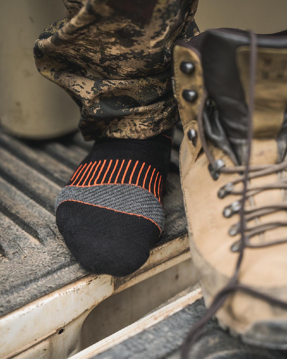 Black Dark Grey Coloured Seeland Field Coolmax Socks Twin Pack on blurry Background