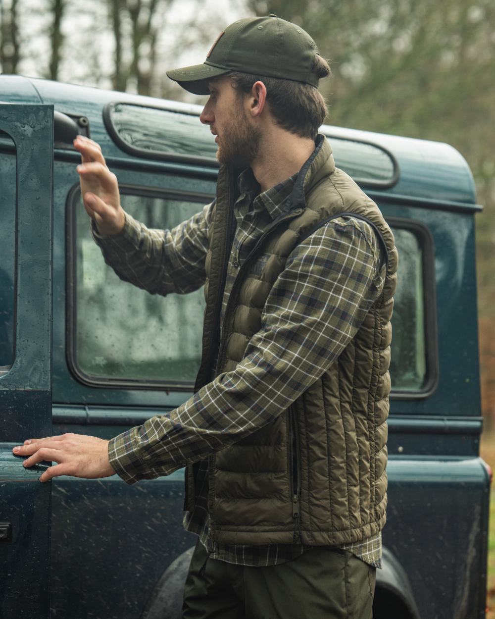 Grape Leaf Dark Navy Check Coloured Seeland Glen Flannel Shirt On A forest Background