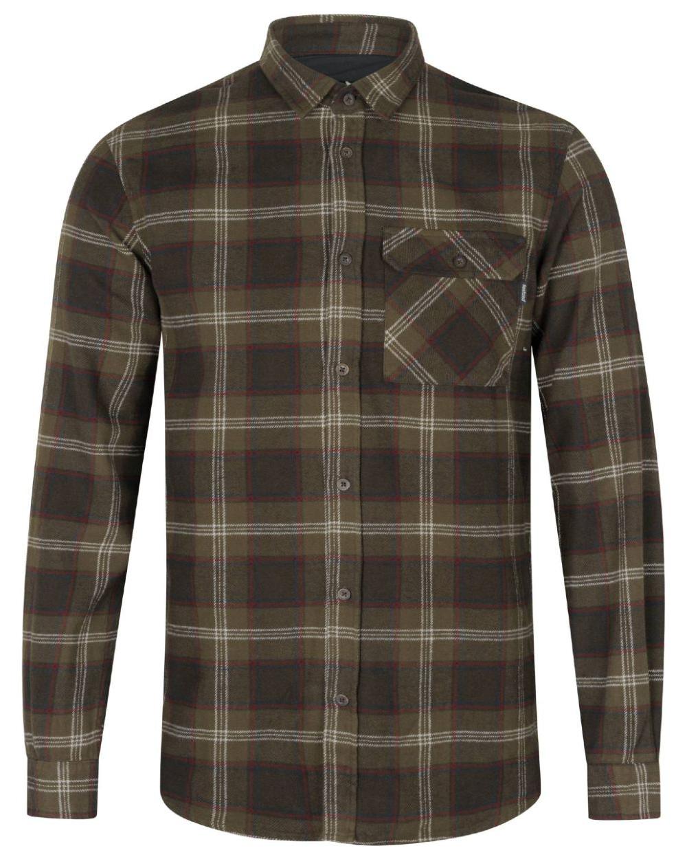 Pine Green Check Coloured Seeland Glen Flannel Shirt On A White Background