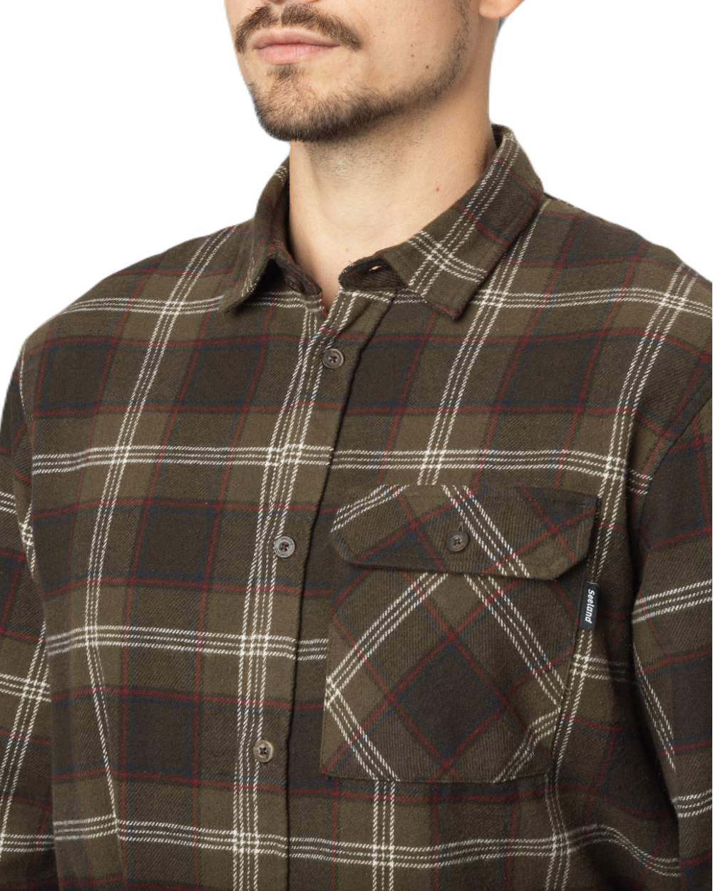 Pine Green Check Coloured Seeland Glen Flannel Shirt On A White Background