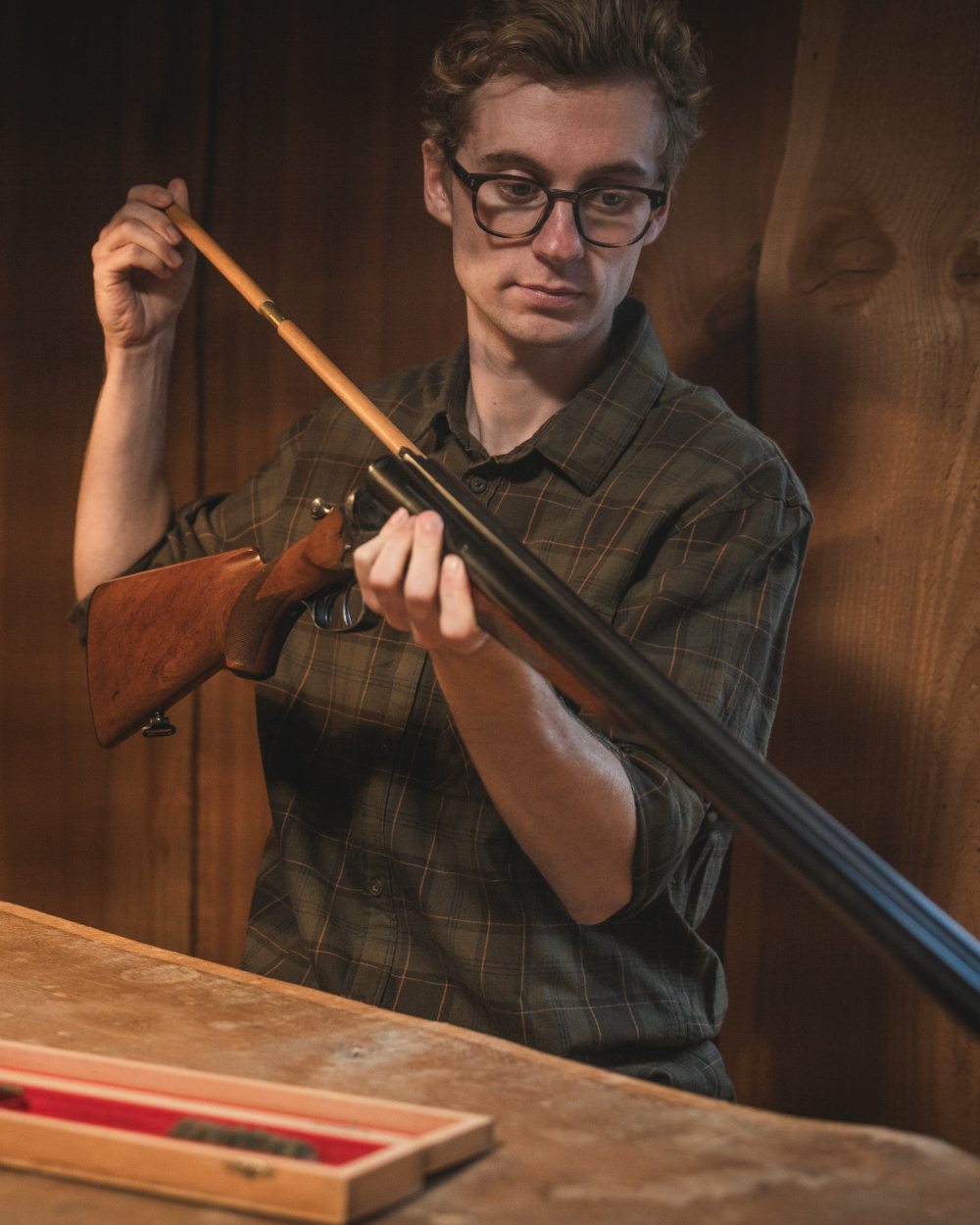 Pine Green Dark Navy Check Coloured Seeland Glen Flannel Shirt On A Outdoor Background