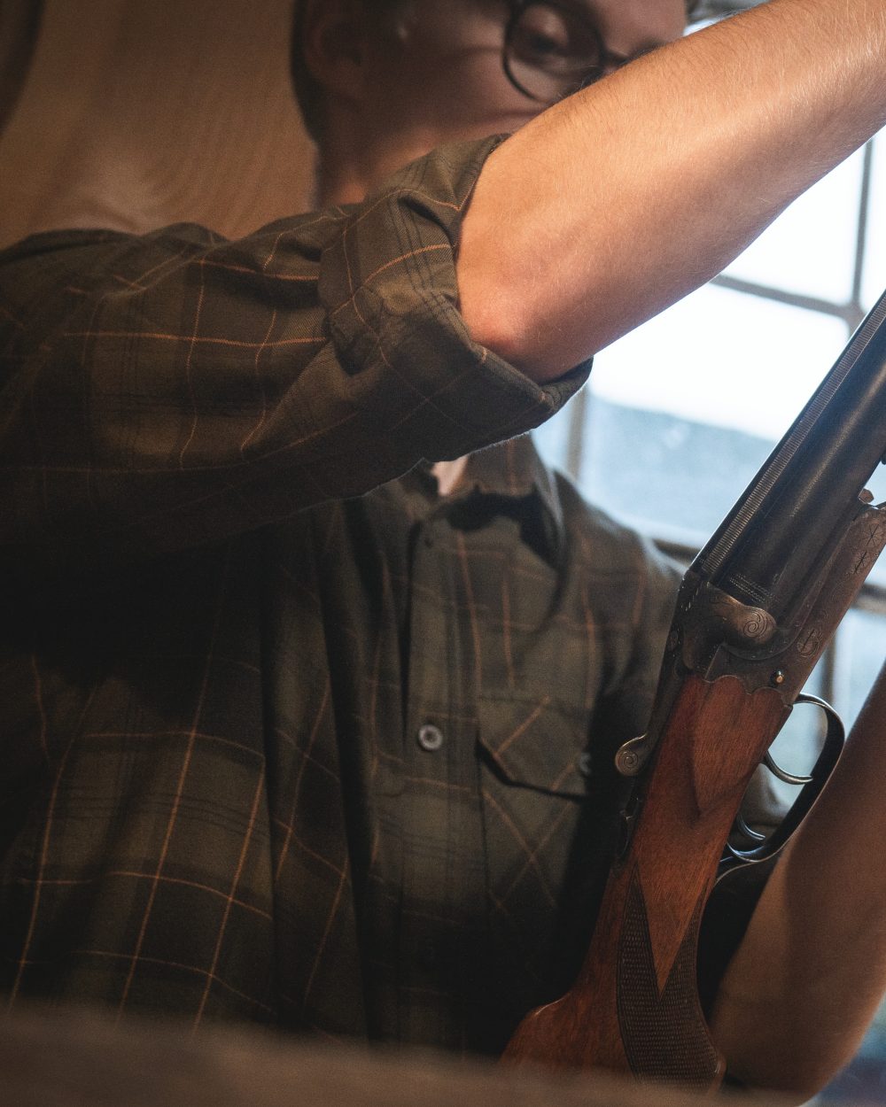 Pine Green Dark Navy Check Coloured Seeland Glen Flannel Shirt On A Outdoor Background