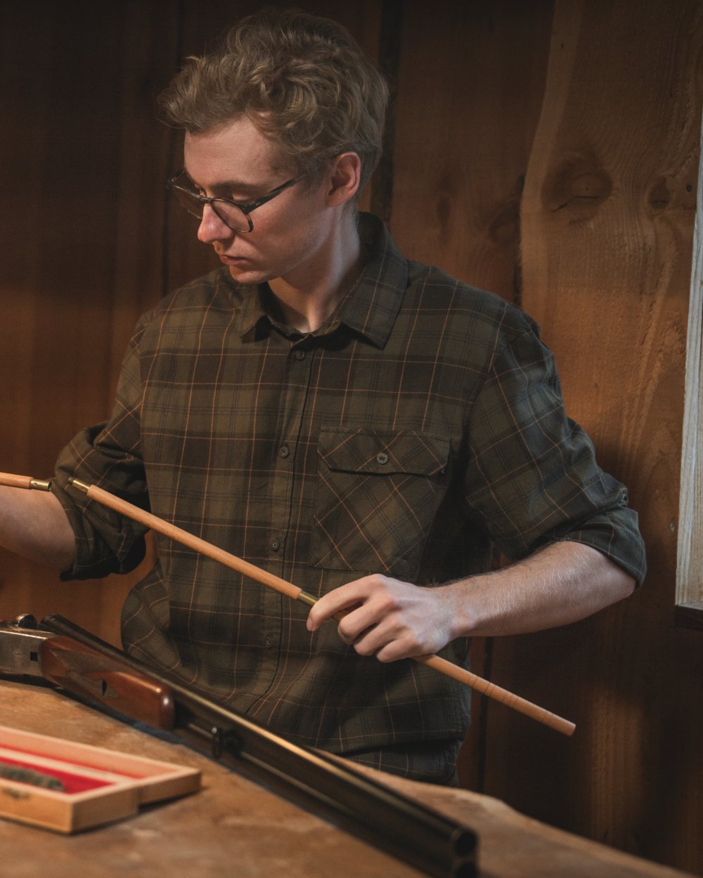 Pine Green Dark Navy Check Coloured Seeland Glen Flannel Shirt On A Outdoor Background