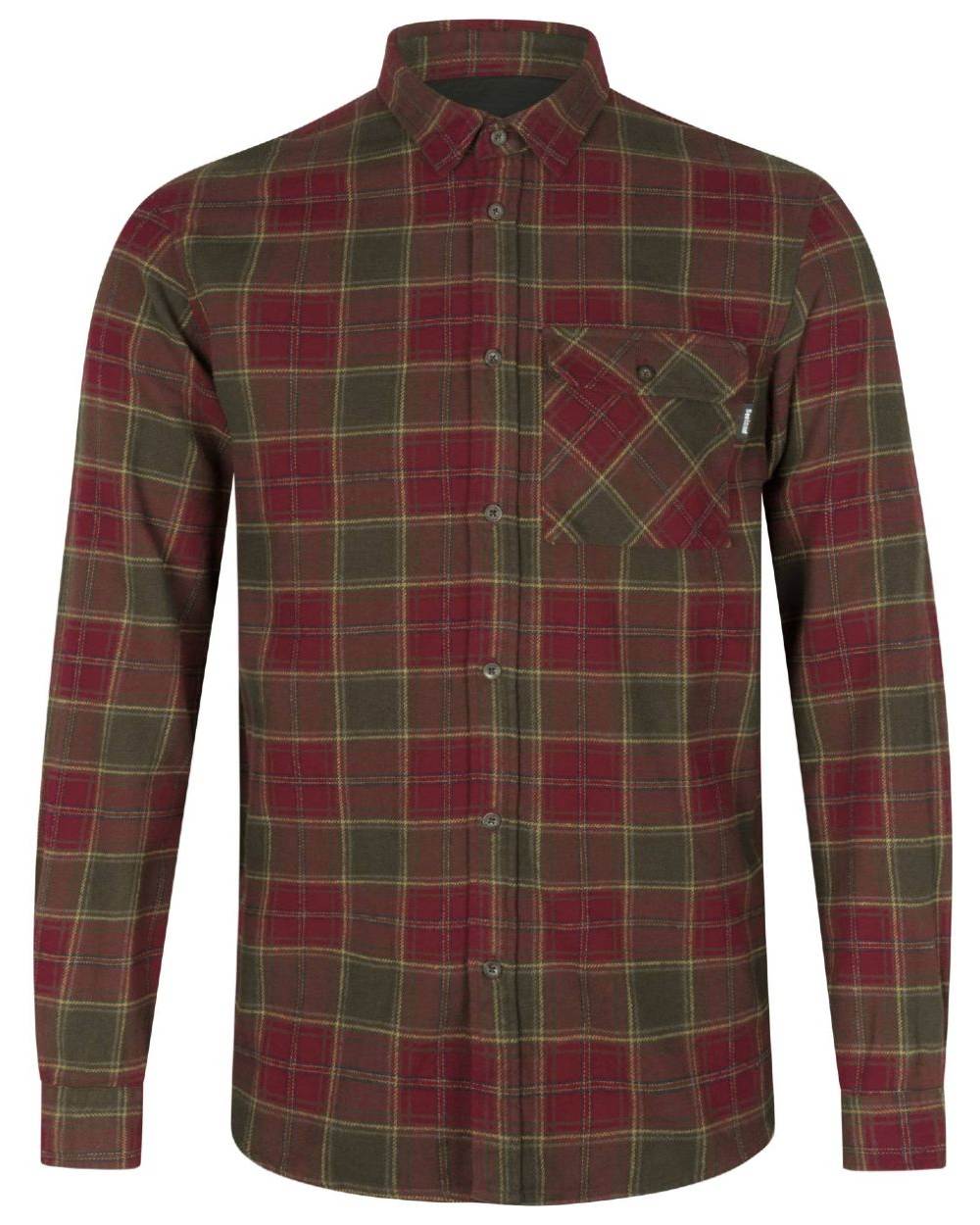 Red Forest Check Coloured Seeland Glen Flannel Shirt On A White Background