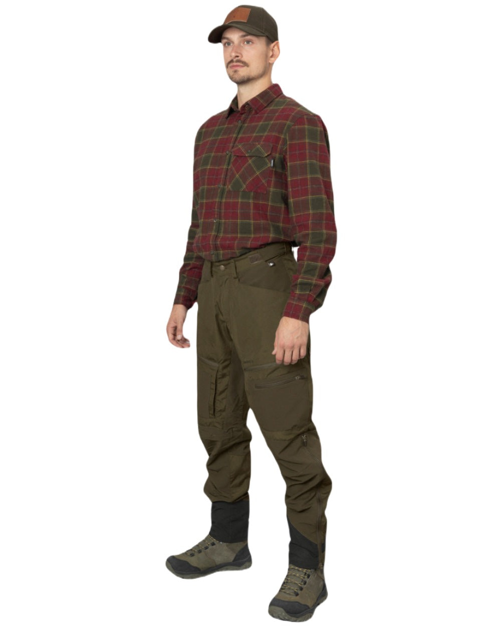 Red Forest Check Coloured Seeland Glen Flannel Shirt On A White Background