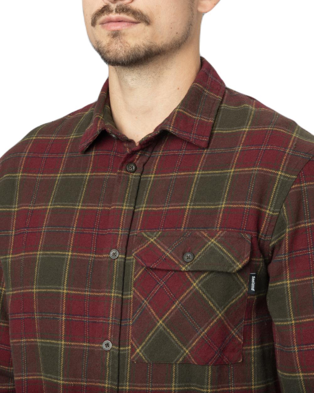 Red Forest Check Coloured Seeland Glen Flannel Shirt On A White Background