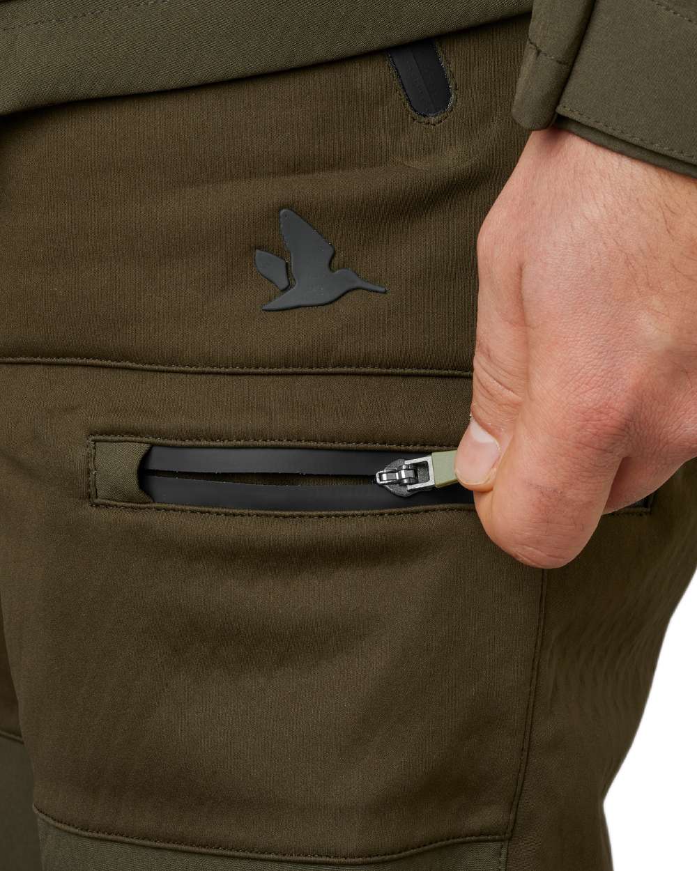 Pine Green Coloured Seeland Hawker Shell II Waterproof Trousers on white background