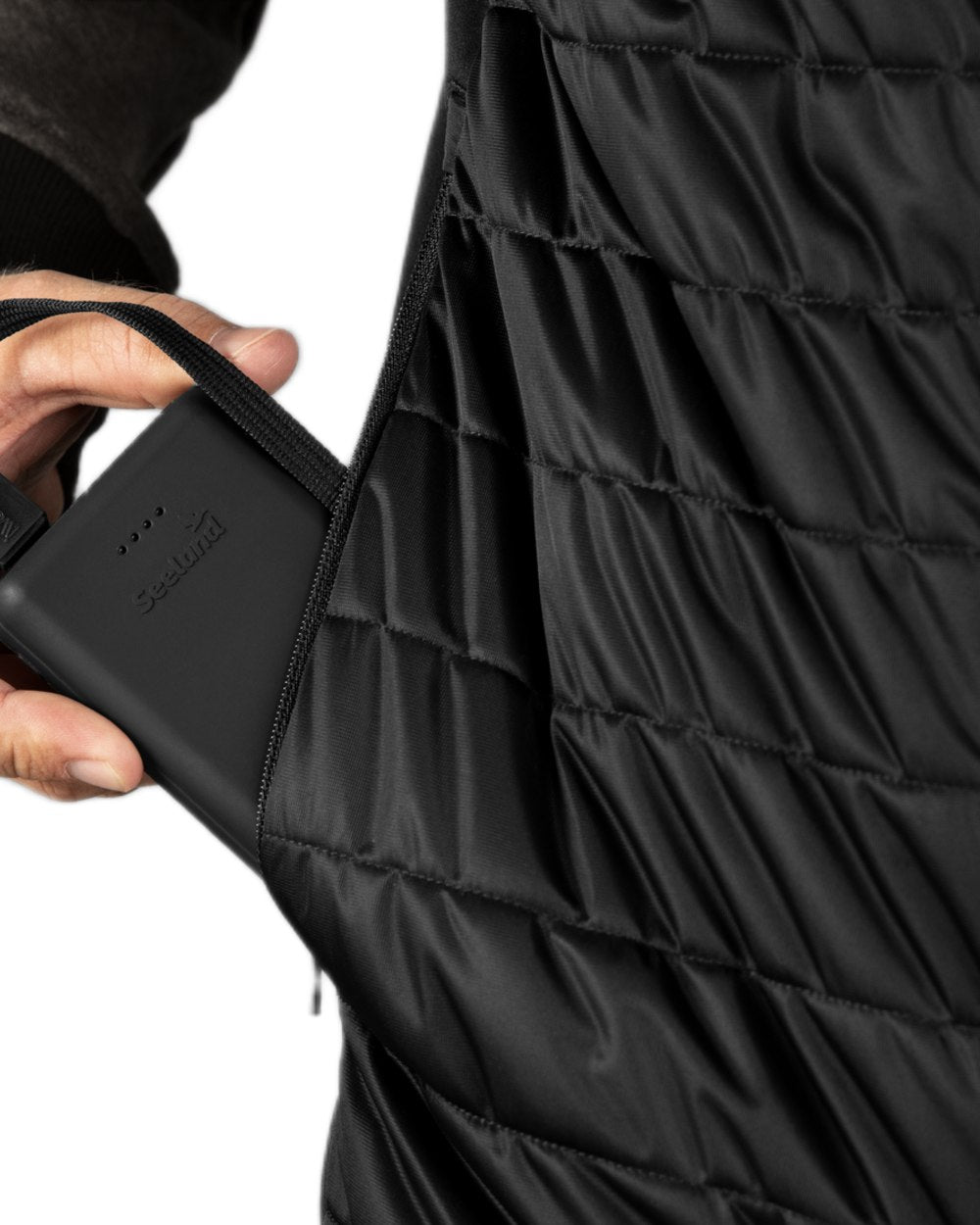 Black Coloured Seeland Heat Quilted Waistcoat on White background