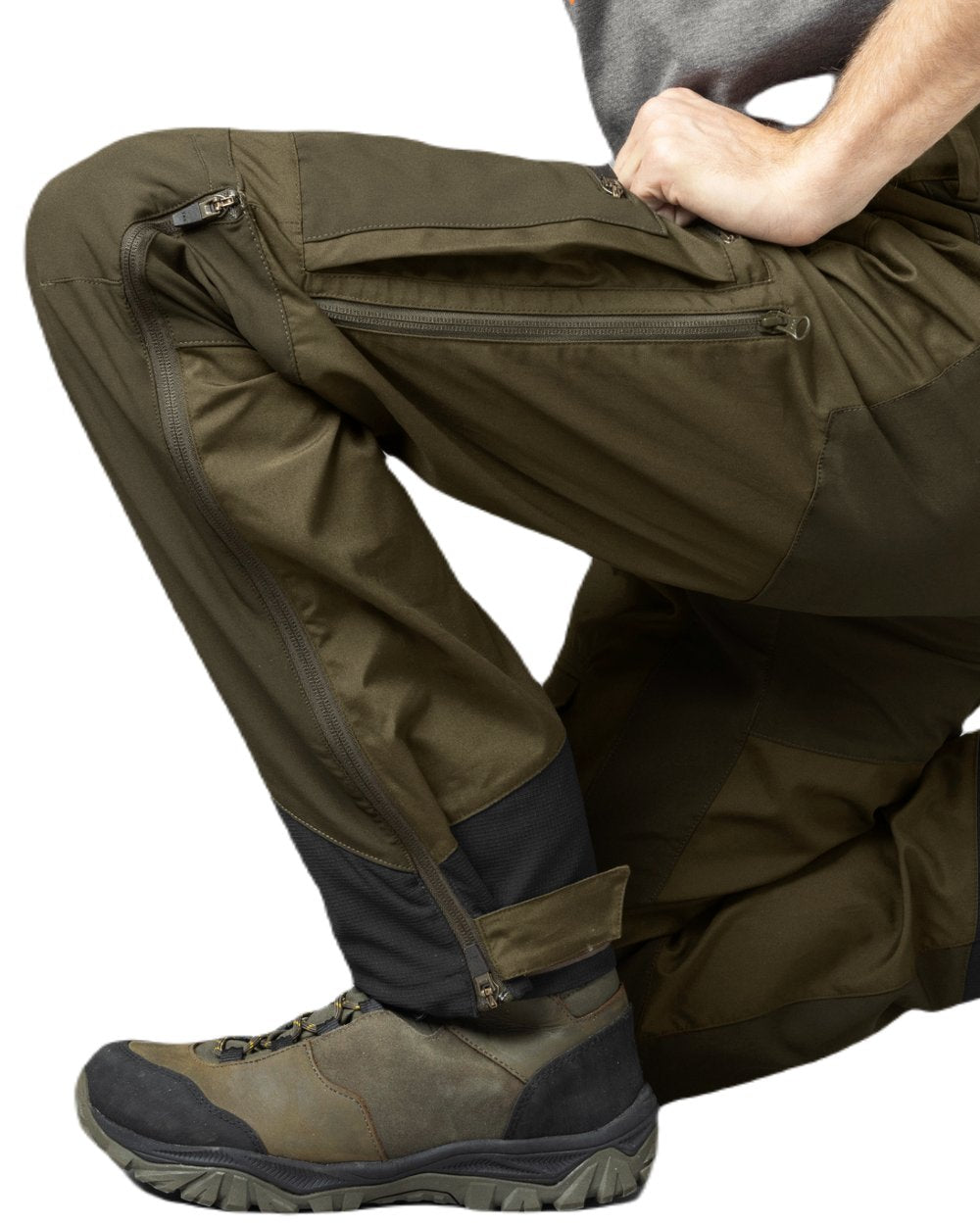 Pine Green Grizzly Brown Coloured Seeland Hemlock Trousers on white background