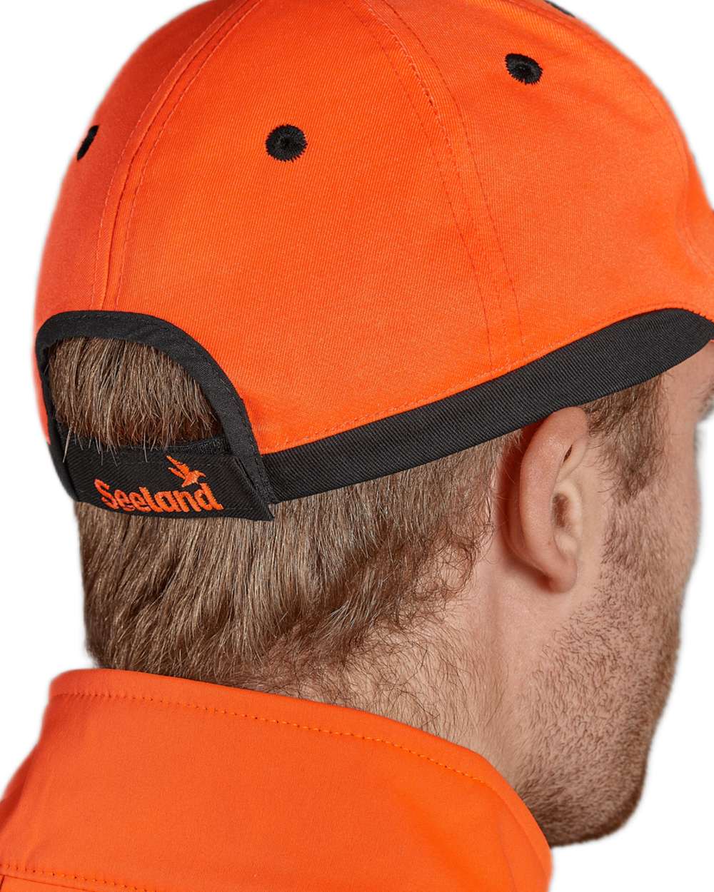 Hi-Vis Orange coloured Seeland Hi-Vis Cap on white background