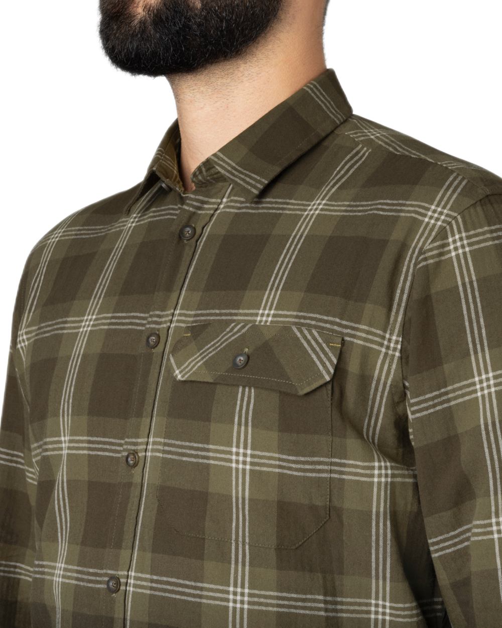 Pine Green Check Coloured Seeland Highseat Shirt on white background