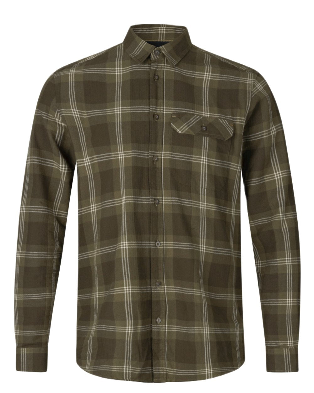 Pine Green Check Coloured Seeland Highseat Shirt on white background