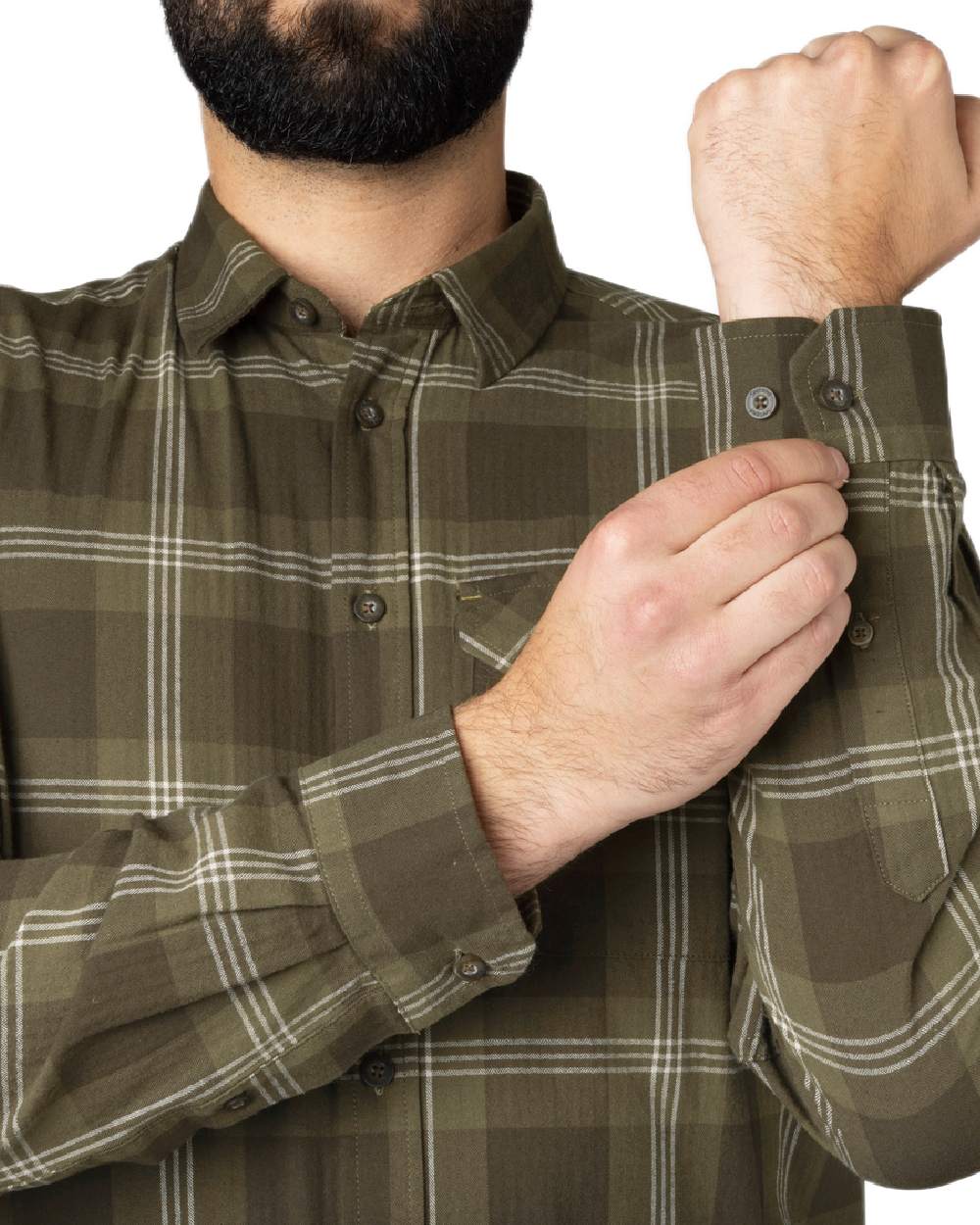 Pine Green Check Coloured Seeland Highseat Shirt on white background