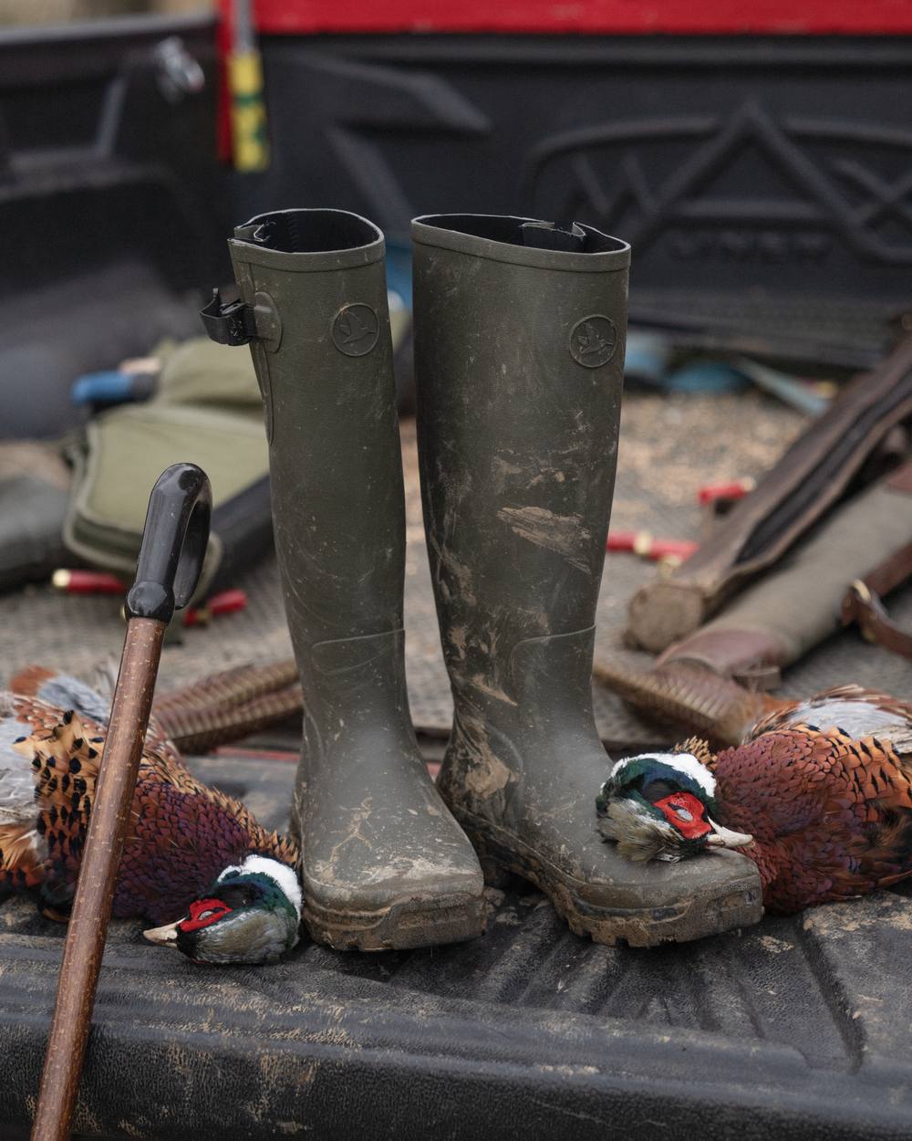 Pine Green Coloured Seeland Hillside Classic Boots on outdoor background