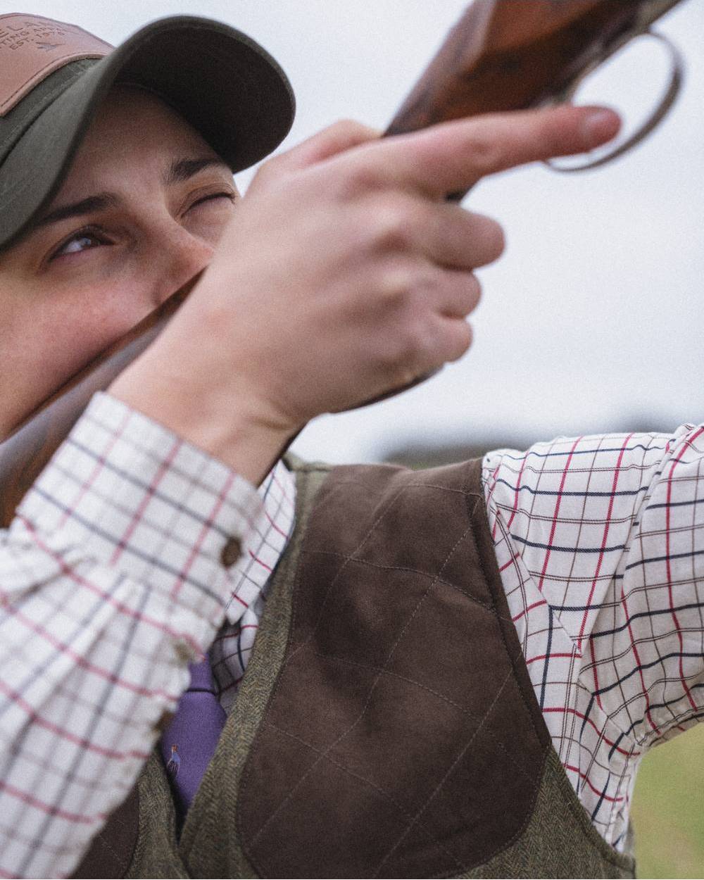 Moss Green Coloured Seeland Hillside Harriet Waistcoat on outdoor background