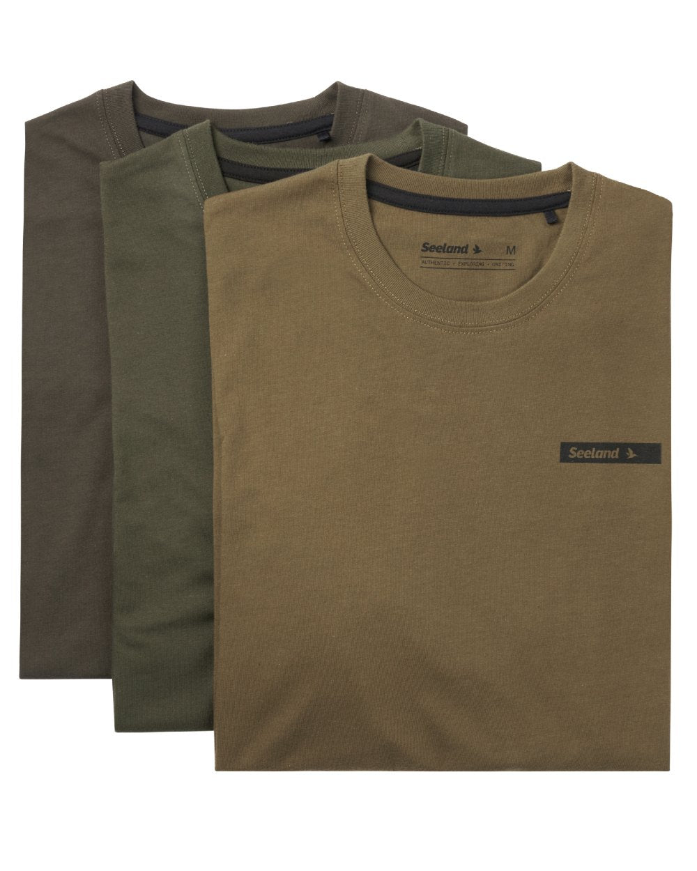 Pine Green Military Olive Grape Leaf Coloured Seeland Mens 3-Pack T-Shirt on white background